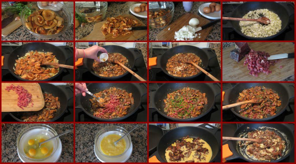 Pasos Revuelto de Huevo con Níscalos y Jamón Serrano Pasos Revuelto de Huevo con Níscalos y Jamón Serrano
