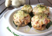 Champiñones rellenos de carne de cocido con bechamel
