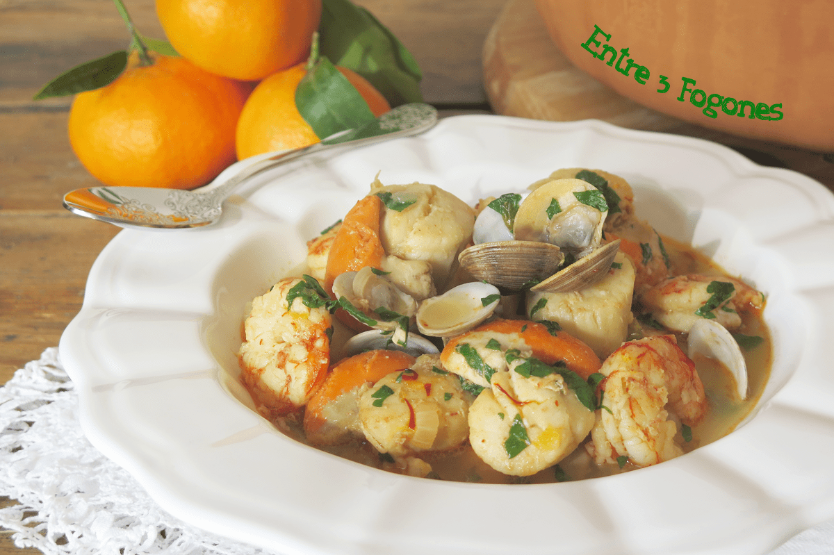 Vieiras y Gambones en Salsa de Mandarinas