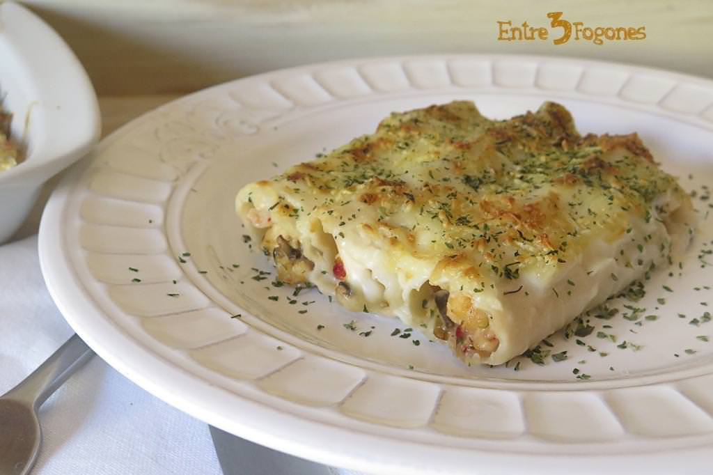 Canelones de Gambas y Rape con Champiñones
