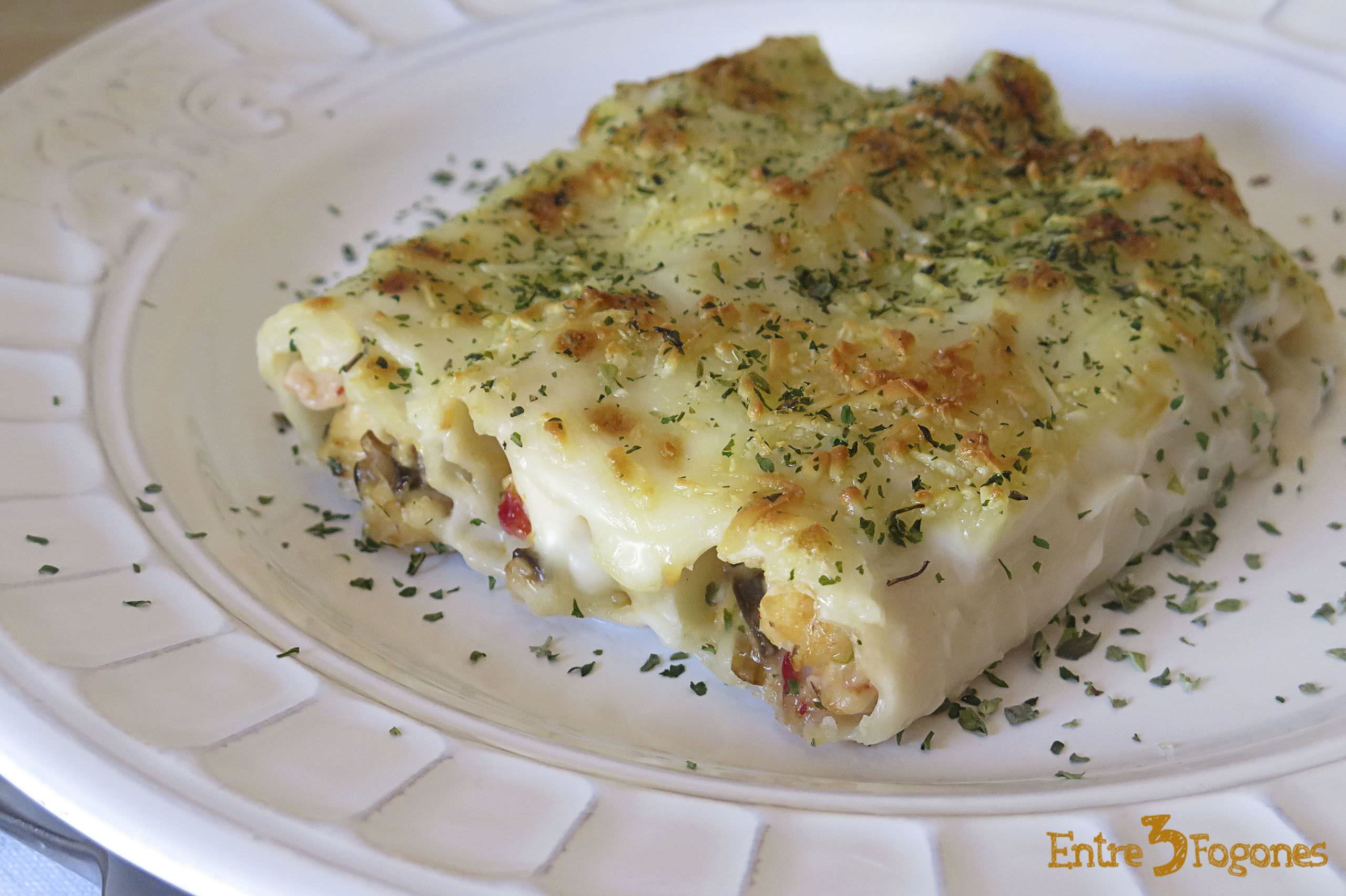 Receta Canelones de Gambas y Rape con Champiñones