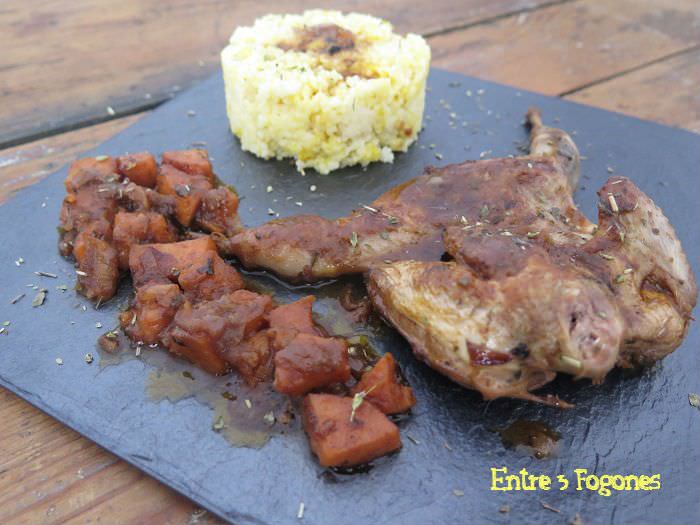 Receta Codornices al Oporto y Hierbas de Provenza con Guarnición de Potimarron y Patata Dulce