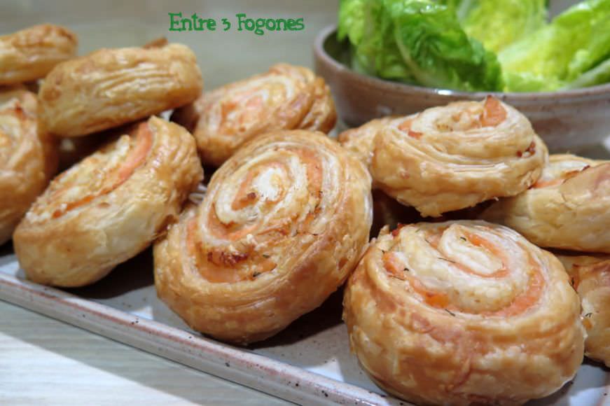 Receta Espirales de Hojaldre con Salmón Marinado y Queso