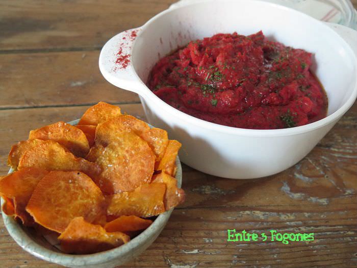 Receta Hummus de Boniato y remolacha con Chips de boniato