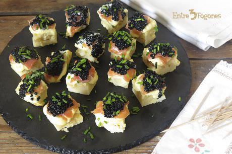 Receta Pincho de Tortilla de Patatas con Trucha Ahumada Receta Pincho de Tortilla de Patatas con Trucha Ahumada