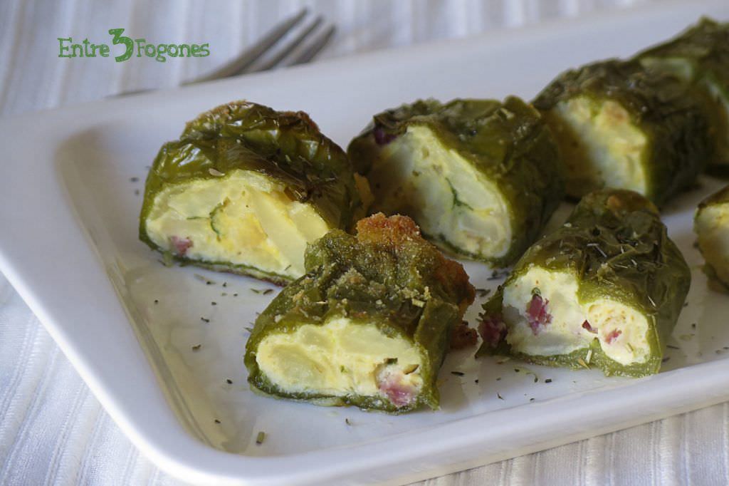 Receta Pimientos Verdes Rellenos de Tortilla de Patatas con Jamón Serrano