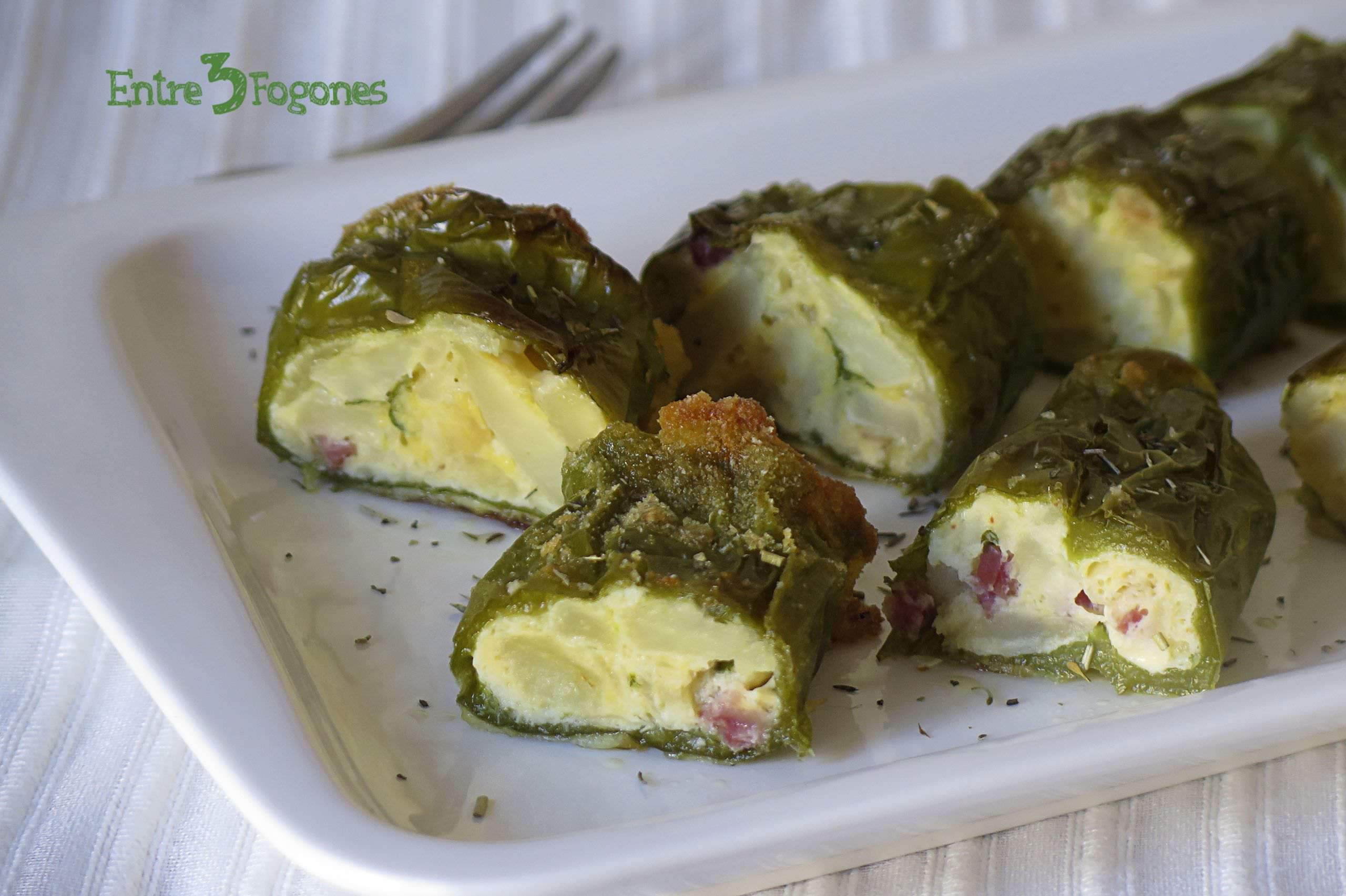 Receta Pimientos Verdes Rellenos de Tortilla de Patatas con Jamón Serrano