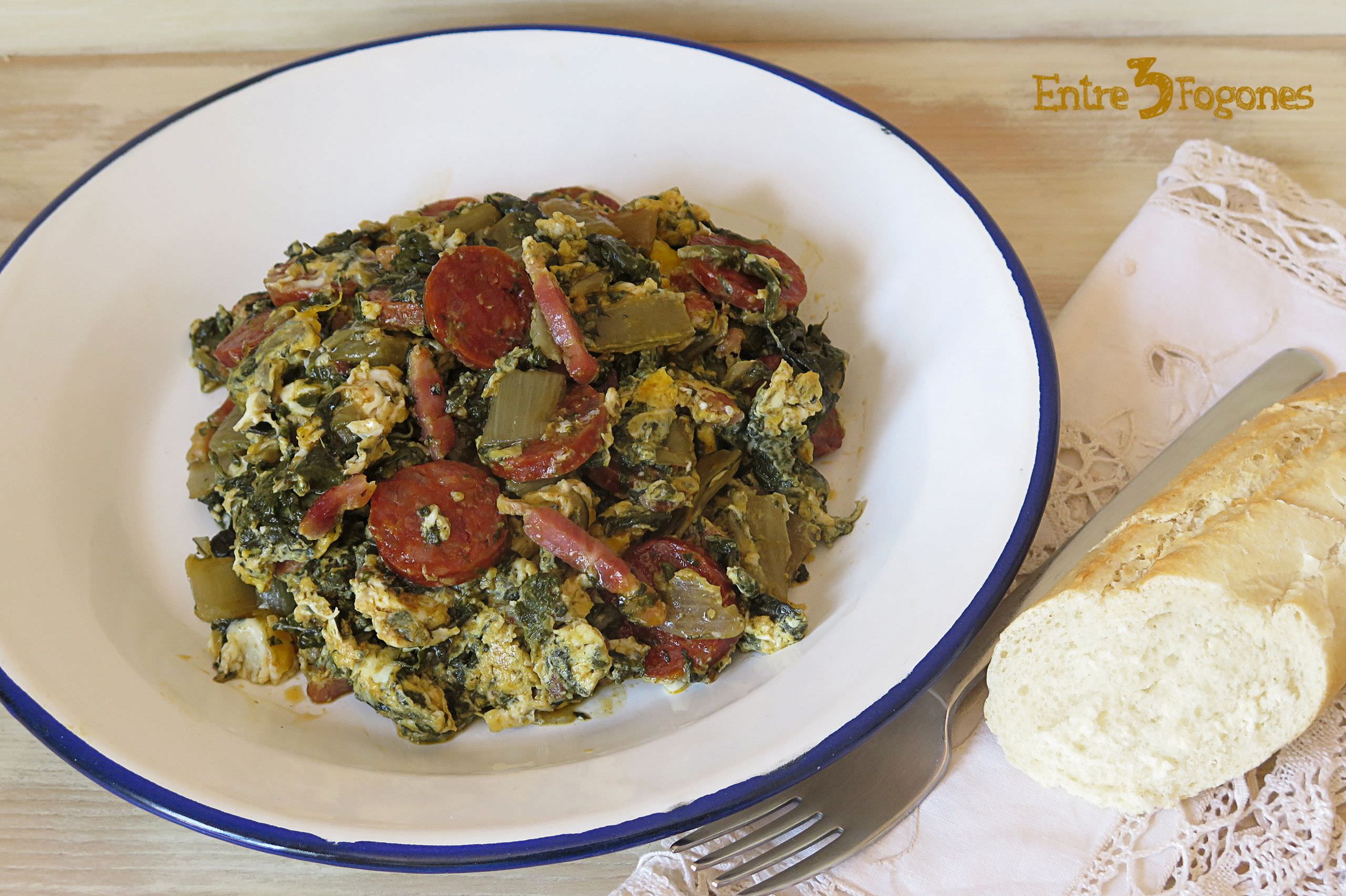Receta Revuelto de Acelgas con Chorizo y Bacon