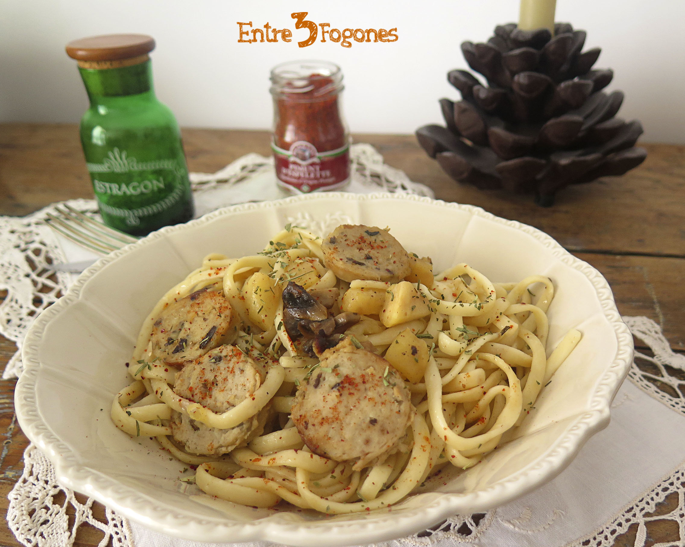 Tallarines con Champiñones y Boudin Blanc